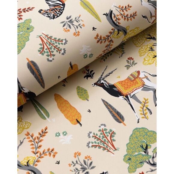 Anthropologie Printfresh Antelope's Forest Ivory Animal Print - Picture 1 of 4